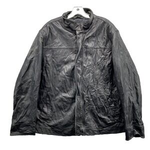 Merona Genuine Leather Jacket Men's Large Black Motorcycle 90's Grunge Y2K Biker